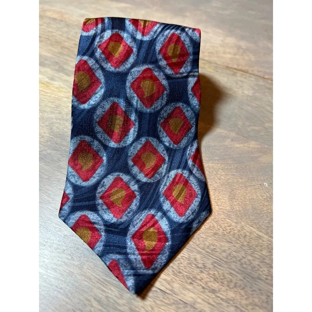 Henry Grethe Mens Necktie Geometric Diamond Navy‎ Blue Red One Size NWT